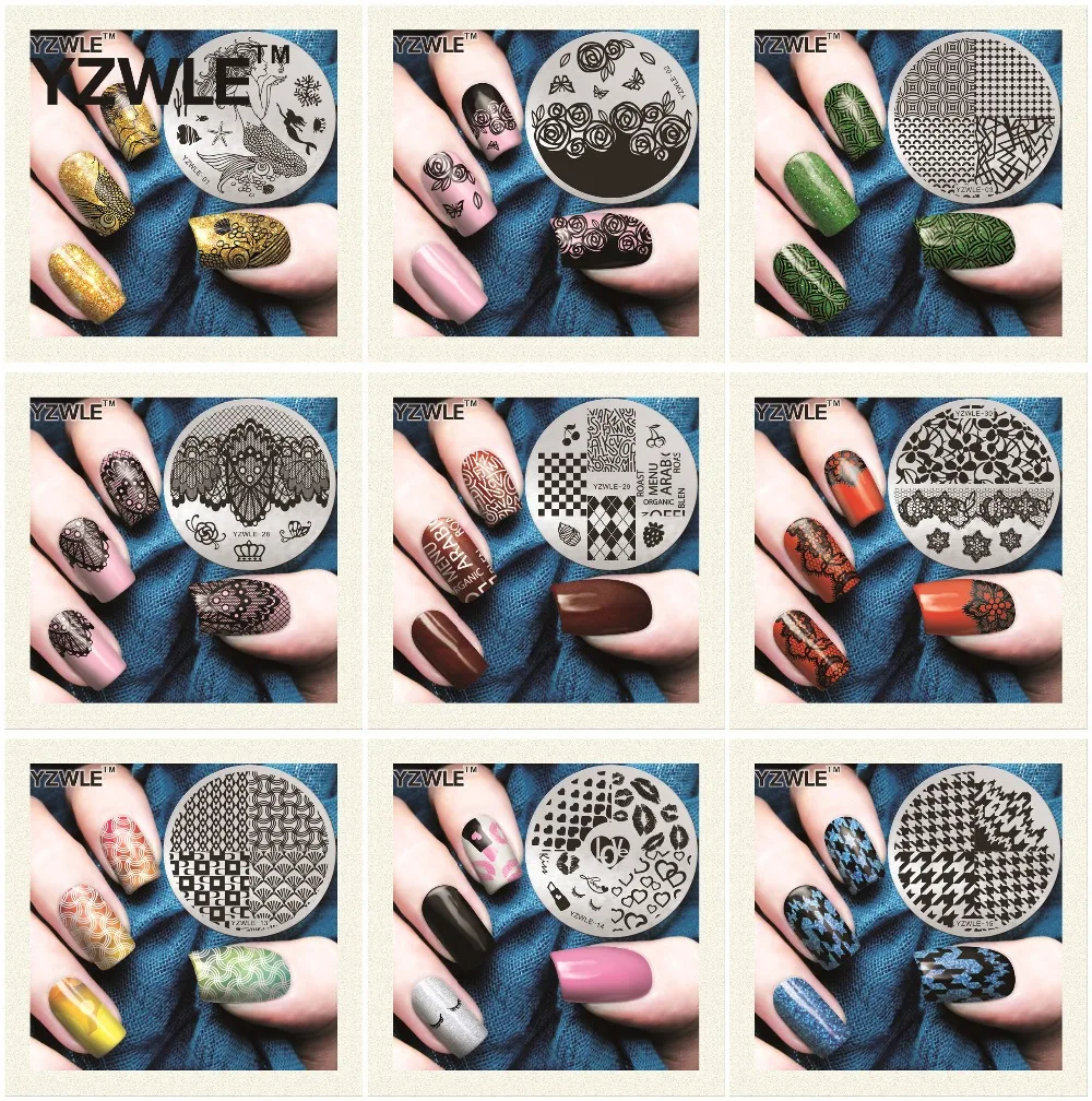 

YZWLE Nail Art Image Plate, 5.6cm Stainless Steel Template Polish Manicure Stencil Tools 30 Styles Available (L-YZWLE)