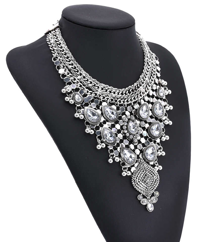 PPG&PGG 2019 New Full Crystal Gem Luxury Bridal V Shaped Rhinestone Vintage Maxi Statement Necklace Collar Women Antique Bijoux