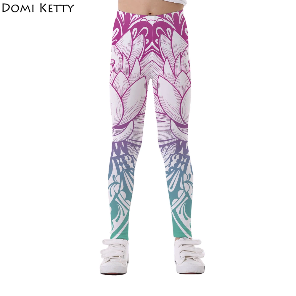 

Domi Ketty children floral princess leggings print lotus flowers gradual kids casual fitness high waist pants baby girl trousers
