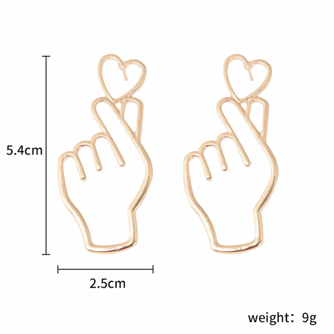Hollow Charms Women Cute Hand Gesture Korean Earrings Stud Gold/Silver Chic Love Heart Outline Ear Stud Fashion Jewelry Gifts