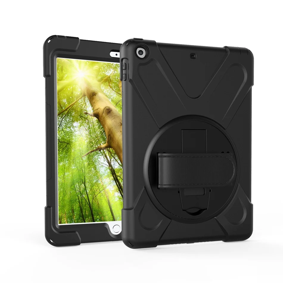 Для iPad чехол сверхпрочный ударопрочный ремешок для iPad 9,7 подставка Гибридный детский безопасный бронированный чехол для планшета чехол для телефона s - Цвет: black