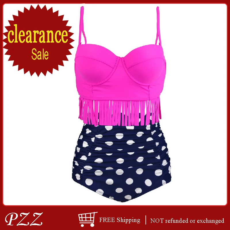 

Retro 50s Polka Dot Print Bikinis Set Women Swimwear Tassel Vintage High Waist Fringe Bathing Suits Biquini Brazilian Monokini