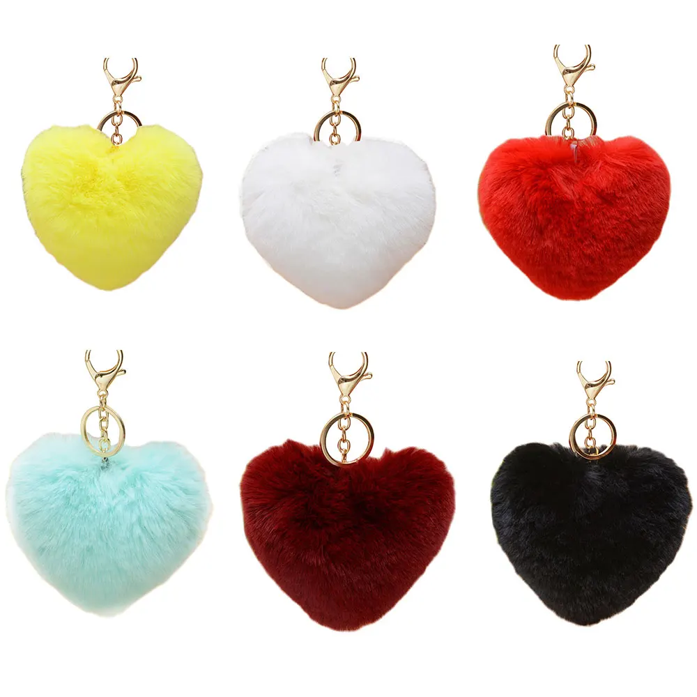 

6COLORS Plush Heart Shape Key Chain Bag Hang Plush Toy Pendant Keychain Fashion Keyring White/Black/Wine Red/Red/Blue/Yellow
