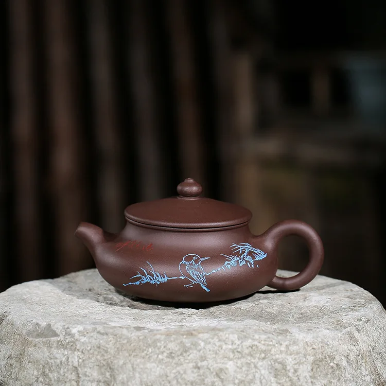 Руда чернила для печати тюленей Полная ручная гравировка живопись цветов и птиц в традиционном китайском стиле акации чайник