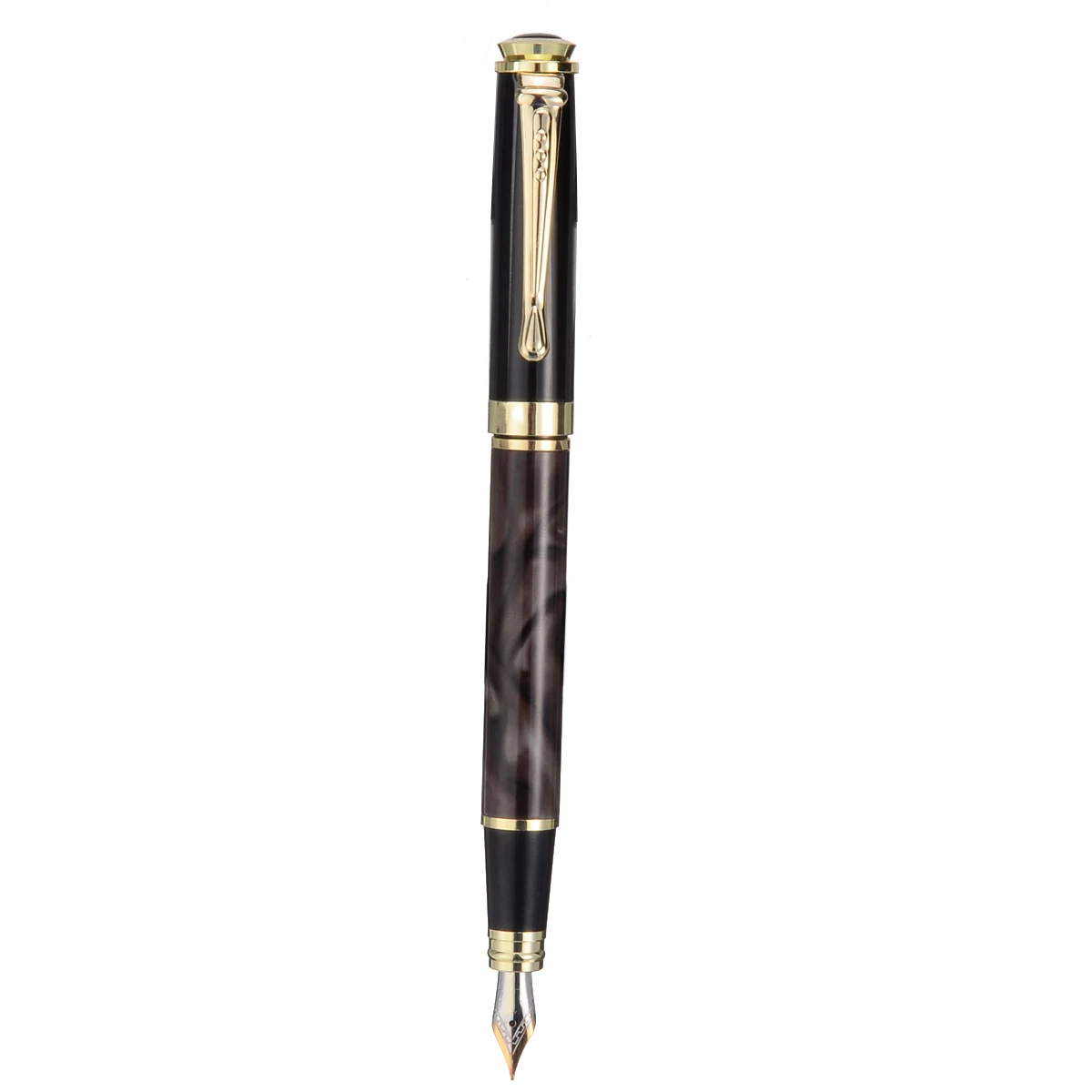 1 Piece Black Gold Medium Nib Fountain Pen Marbled Grain Standard Ink Fountain Pen Golden Clip School Office Student Supplies
