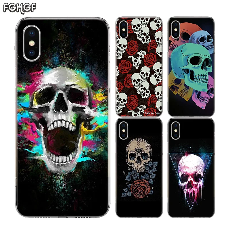 Силиконовый чехол с неоновым черепом для Apple iPhone 6 6S 7 8 Plus X 10 XS MAX XR 5 5S SE |