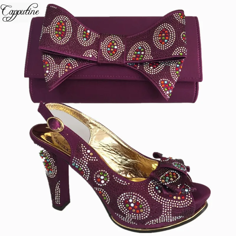 Capputine African Elegant Gold Color Shoes And Bag To Match Set Nigerian High Heels Party Shoes And Bag Set For Wedding BL675C