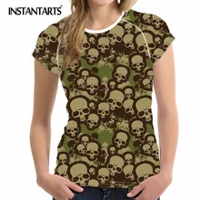 INSTANTARTS женская футболка с принтом черепов, быстросохнущая спортивная футболка с коротким рукавом, спортивные майки, футболка для фитнеса, тренировочная футболка для бега
