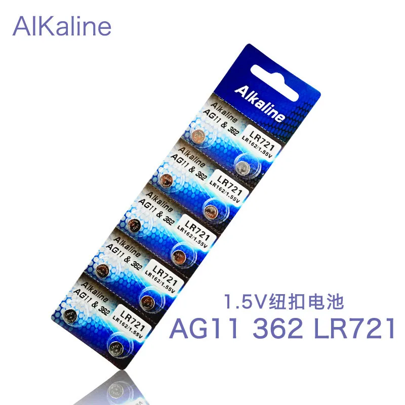 10 шт./лот 1 карты AG11 кнопки батареи для монет LR721 G11 LR58 162 GP62A 362 SR721W 5 V щелочные часы