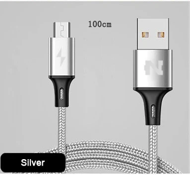 NOHON Mirco USB нейлоновый кабель для samsung Xiaomi LG Quick Charge Mirco USB кабели Android провод для зарядки мобильного телефона шнур для передачи данных 1 м - Цвет: Silver For Mirco