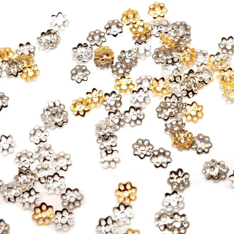 

Wholesale 6mm 1000pcs Metal Vintage Silver Bead Caps Gold Plated Flower petal End Spacer Beads Caps Charms For Jewelry Making