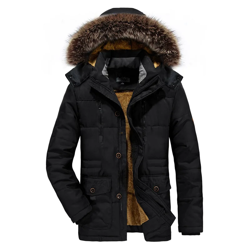 Icpans Parka Jacket Men Long Fur Winter Parka Men Coats Plus Warm Black ...