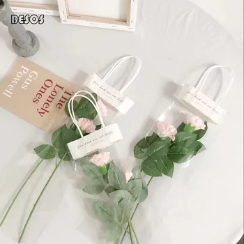 

10pcs/lot Festival Flower Bouquet Rose Simple Style White Transparent Hand Bag Packing Bag B010B