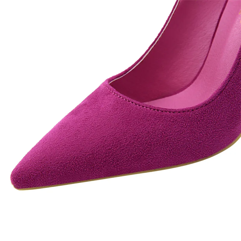 {D&Henlu}Women Shoe Purple Shoes Heel Woman Flock High Heels Women Pumps Ladies Office Shoes Pointed Toe Summer Heels