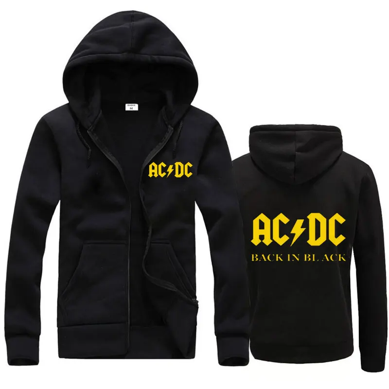BAIJOE Осенние новые мужские и женские толстовки AC/DC бренд рок графический принт повседневные толстовки хип хоп ZipperFashion с капюшоном Hombre - Цвет: black yellow