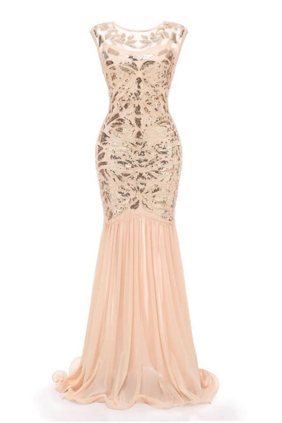 

2019 Mermaid Dress Backless Evening Gown Sequin Leaf Pattern Long Vestido See Through Back Formal Party Dress