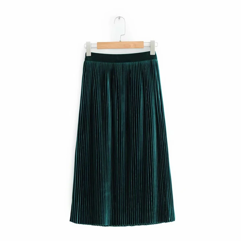 green velvet pleated skirt