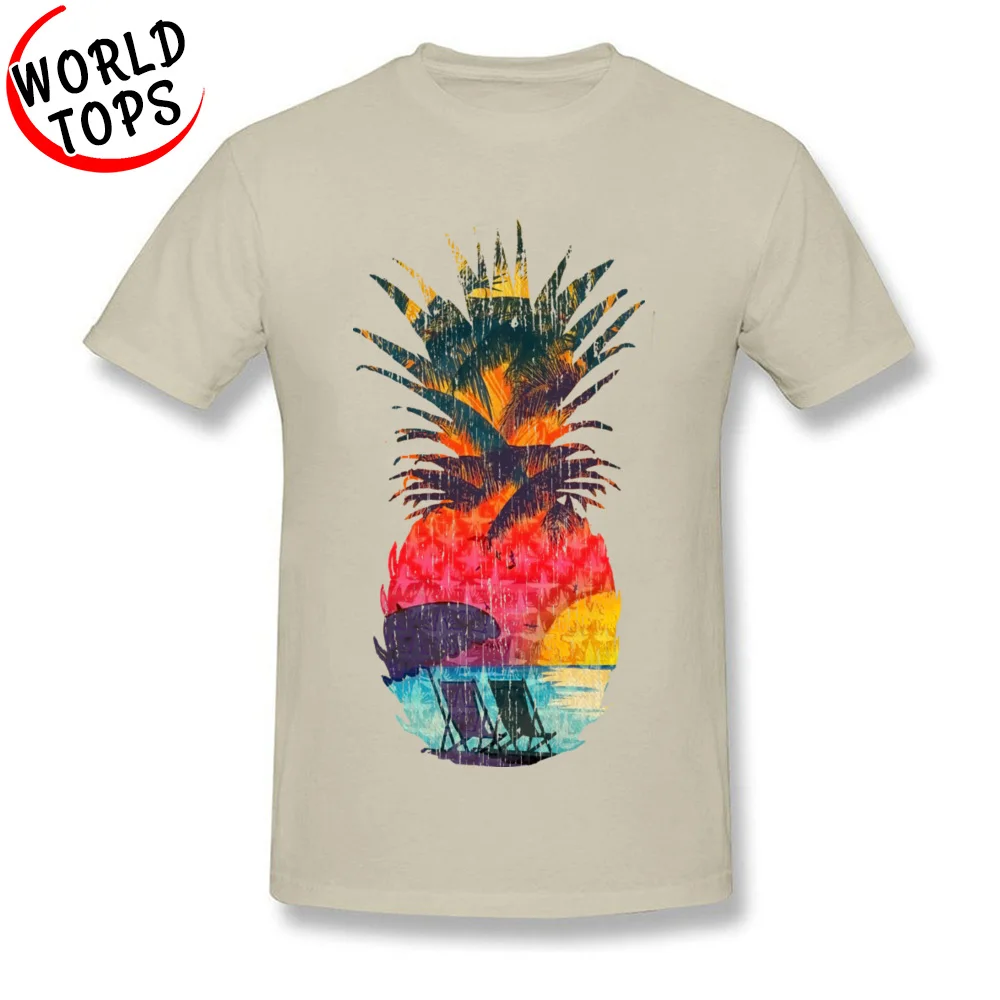 Fashionable Tops T Shirt Labor Day Faddish Crewneck 100% Cotton Fabric Top T-shirts Men T-Shirt Vintage Summer Beach in Pineapple Vintage Summer Beach in Pineapple beige