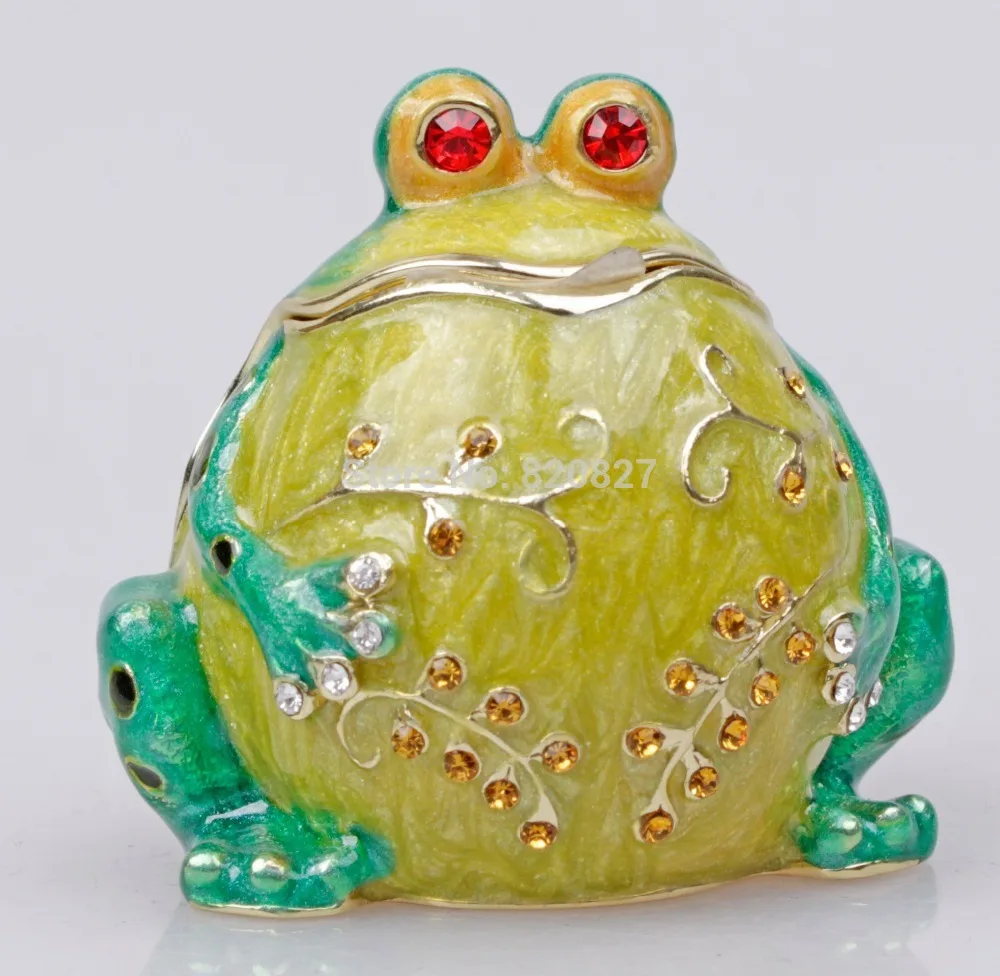 

Green Belly Frog Jewelry Box with Czech Crystals Metal Trinket Box