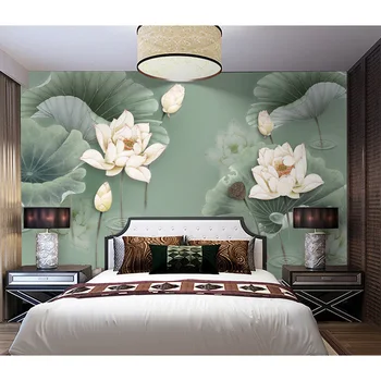 

Floral Wall Paper Stickers Lotus Flower Wall Painting Wallpapers Mural 3D Living Room Bedroom Self Adhesive Vinyl/Silk Wallpaper