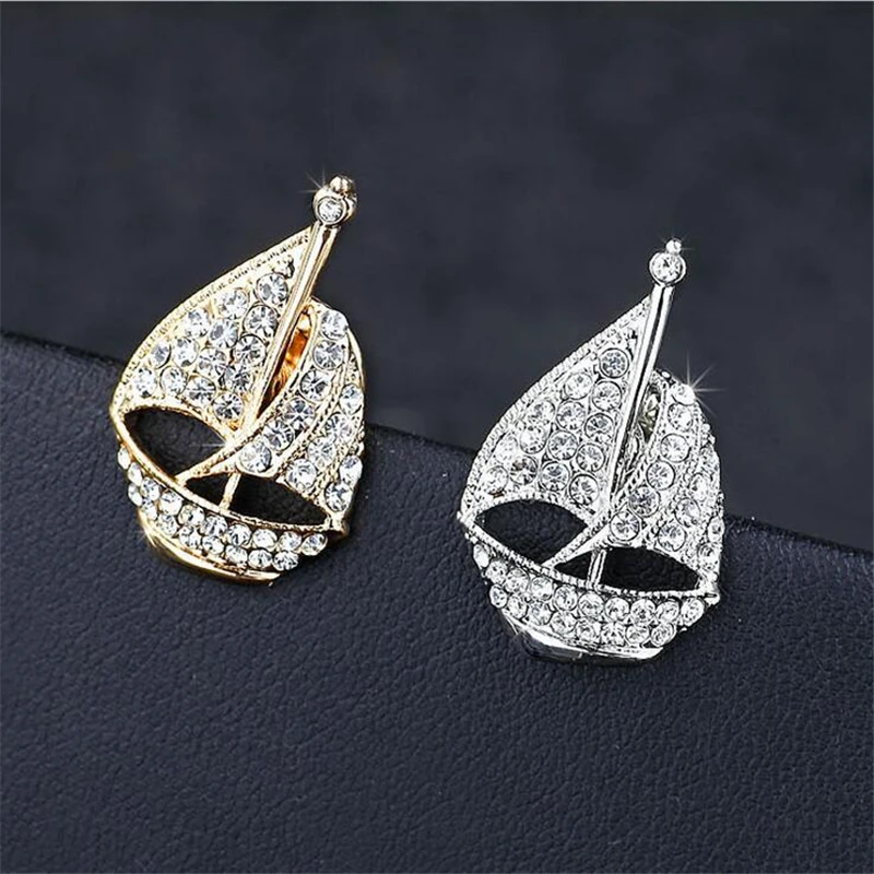 

Badge 1Pcs Badge Brooches Men Decorative Brooches New Sailing Crystal Rhinestone Suit Collar