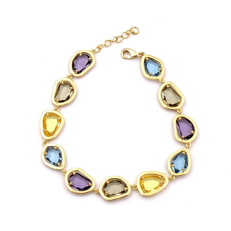 

Luxury Brand fine Jewelry For Women middle east Colorful crystal Bracelet Candy-color Gold rose Chain Bracelet Cute Party Bangle