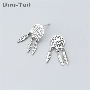 

Uini-Tail classic hot 925 sterling silver dream catcher fashion feather earrings female Korean brushed simple earrings GN363