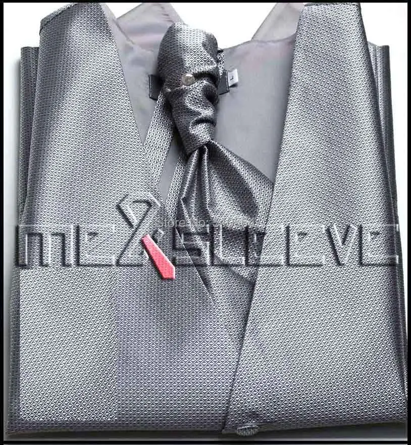 Одиночный жилет для мужчин темно-серебряный жилет с узором(жилет+ галстук-бабочка+ платок+ запонки