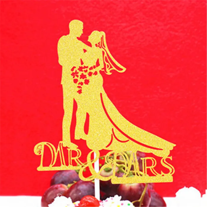 H124 Cake Topper Топпер для торта, свадебные Серебряные вечерние принадлежности, топпер для торта жениха и невесты, украшение для свадьбы, Свадебный Топпер для торта - Цвет: H124 Cake Topper