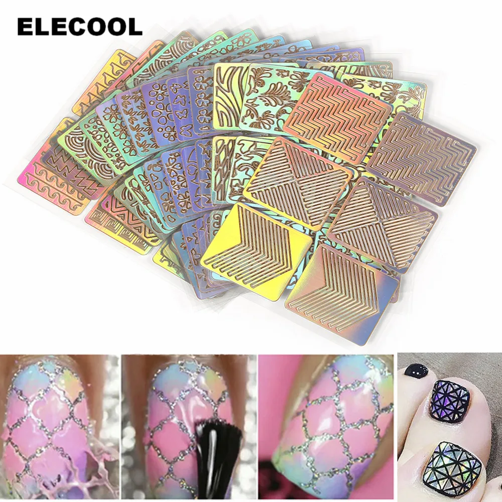 ELECOOL 12 шт. дизайн ногтей, полый трафаретная наклейка лак гель 3D печать штамповки изображения наклейки Красочные Руководство Шаблон