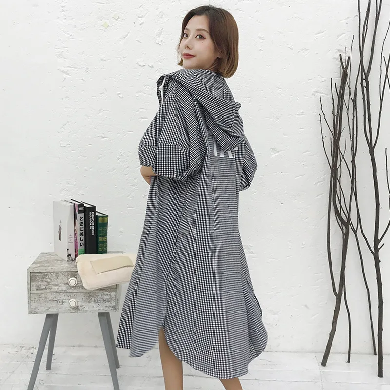 

Casual Loose Women Trench Coat Spring 2018 Hooded Wide-waisted European Windbreaker Print Ladies Overcoat
