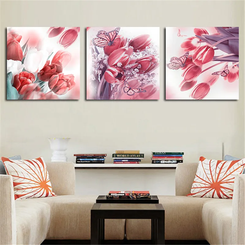 

3 Panel Modern Abstract Flower Painting On Canvas Wall Art Flowers Picture Home Room Decor For Living Room No Frame