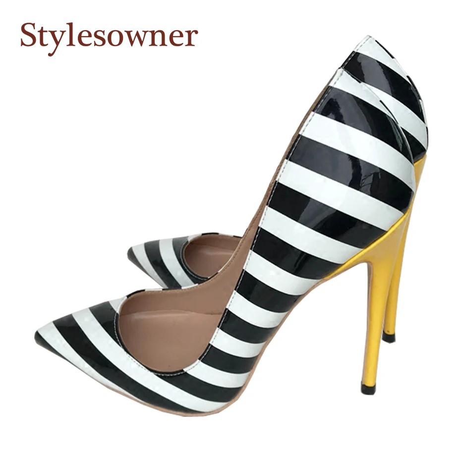 black and white stripe pumps