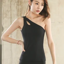 BESGO Один плечевой ремень грудь Paded Йога жилет удобные без рукавов Полые Для Женщин Тренажерный зал Бег Фитнес спортивная рубашка