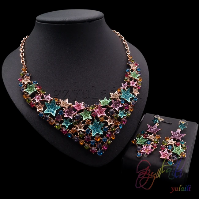 Yulaili выдающийся дизайн этнический смешанный цвет кубический циркониевый медный Женский Кристалл Ювелирные наборы Yulaili выдающийся дизайн этнический смешанный цвет кубический циркониевый медный Женский Кристалл Ювелирные наборы