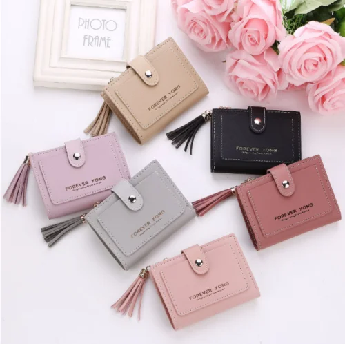 

New Fashion Women Solid PU Wallet Lady Card Coin Change Holder Long Short Purse Clutch Zipper Storage Bag