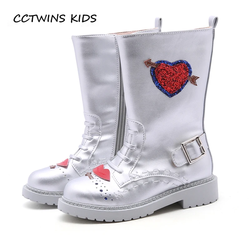Online CCTWINS KIDS 2018 otoño niña moda bota niños moda Glitter arranque Martin niño plata negro Pu zapatos de cuero h032