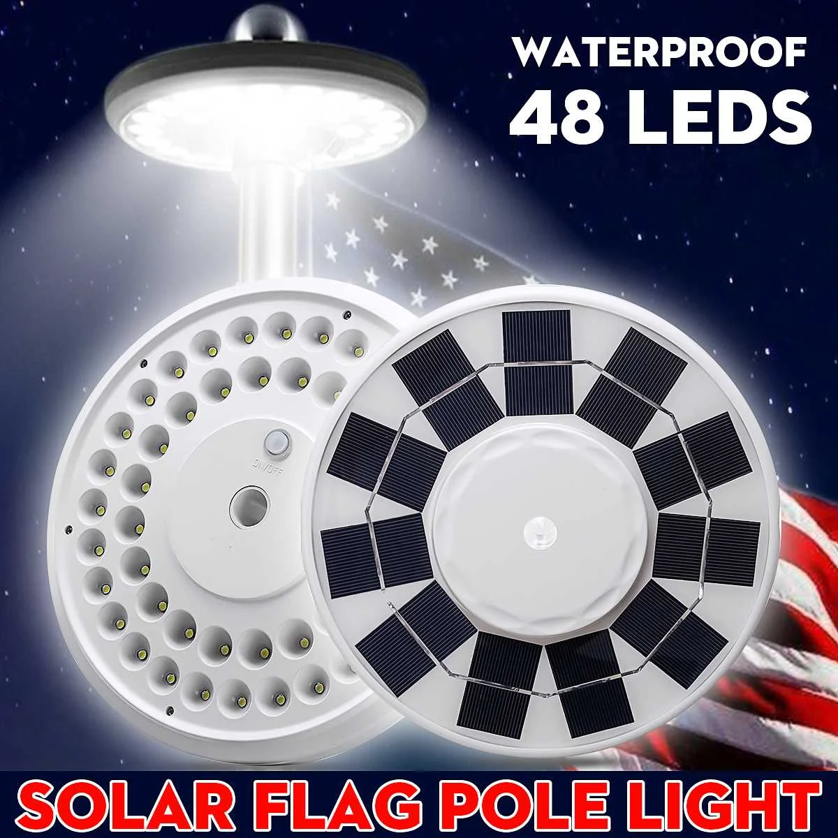 

Waterproof 48 LED Outdoor Solar Power Flag Pole Lights Tent Lights Emergency Lamp Flashlight Hook Night Light For Camping White