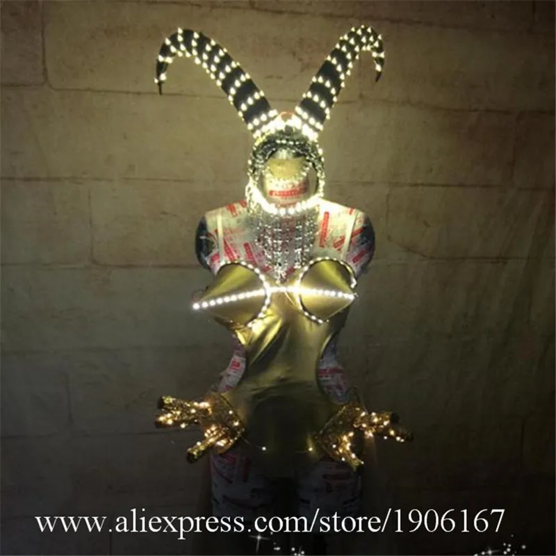 Led horns headdress models Christmas lights party exaggerated pointed fake chest show gogo4