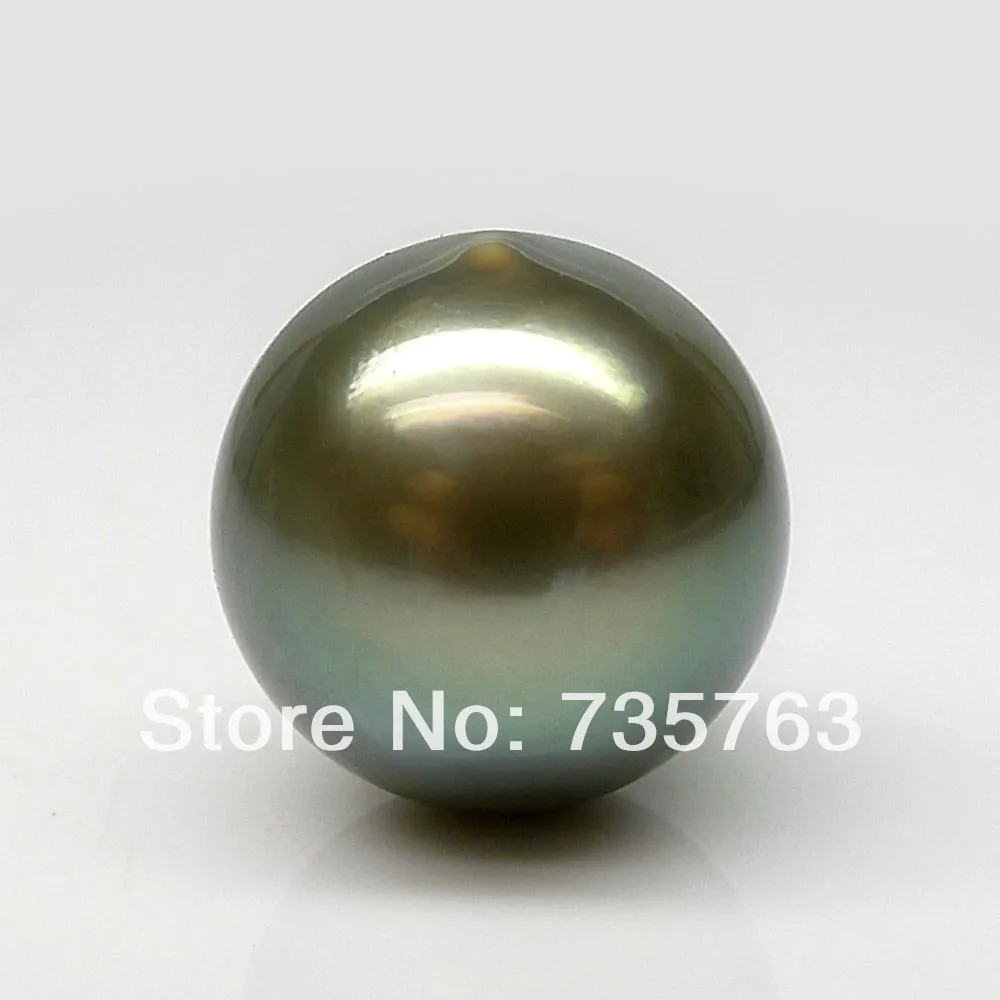 

xiuli 000465 METALLIC GREEN!ROUND 11.2MM GENUINE TAHITIAN PEARL