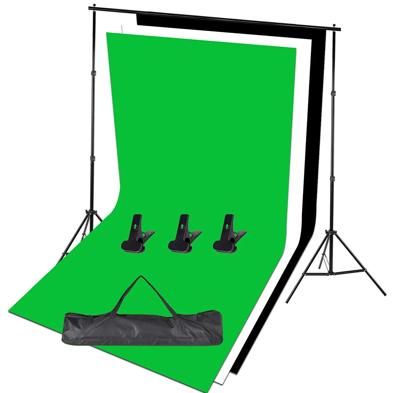

BESIUNI Photo Studio Backdrop Support Stand Kit 1.6 x 3m Black / White / Green Backdrop + Background Support System + Carry bag
