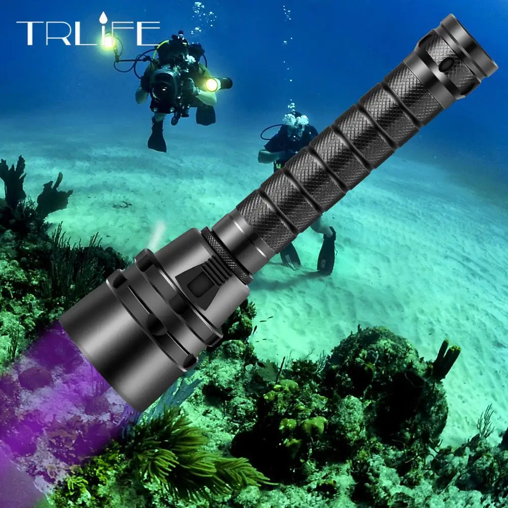 

25000Lums 5UV Light LED White Light Underwater 220M Scuba Diving Flashlight Aluminum UV Torch 395nm for Diving,Outdoor use 18650