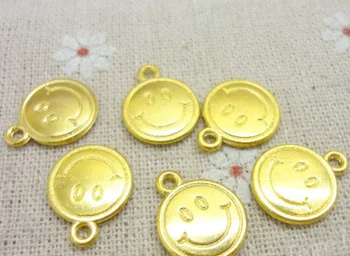 

100pcs Charm Smiley face pendant gold 16*13mm Handmade earrings bracelet necklace Jewelry Making DIY Supplies Alloy trinket