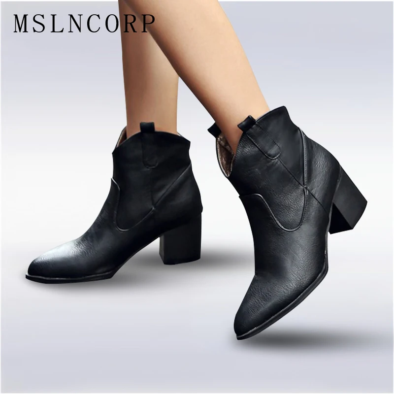 Plus Size 34-48 Soft Leather Women Ankle Boots Spring Autumn Thick High Heel Martin Boots Winter Snow Handmade Shoes Boot Black цена Plus Size 34-48 Soft Leather Women Ankle Boots Spring Autumn Thick High Heel Martin Boots Winter Snow Handmade Shoes Boot Black цены онлайн