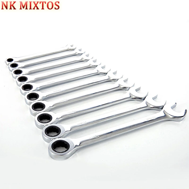 

NK MIXTOS 10Pcs/Set Ratcheting Combination Spanner Wrench Sets Hand Tools Ratchet Handle Wrenches 8/10/12/13/14/15/16/17/18/19mm