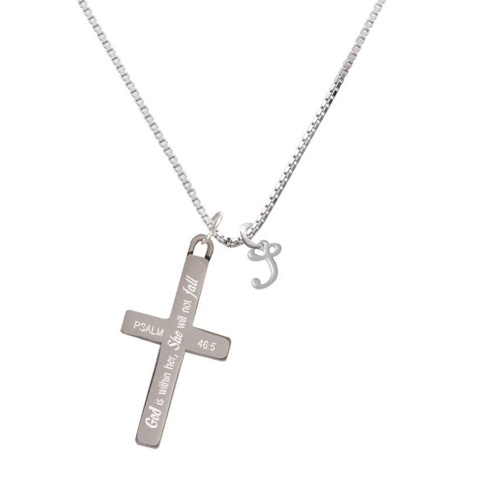 Mini Gelato Script Initial - S - - She will not Fall - Cross Necklace