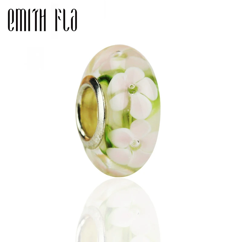 

Authentic 925 Sterling Silver 3D Flower Murano Glass Beads Charms DIY Fit For European Original Bracelets And Necklace DIY