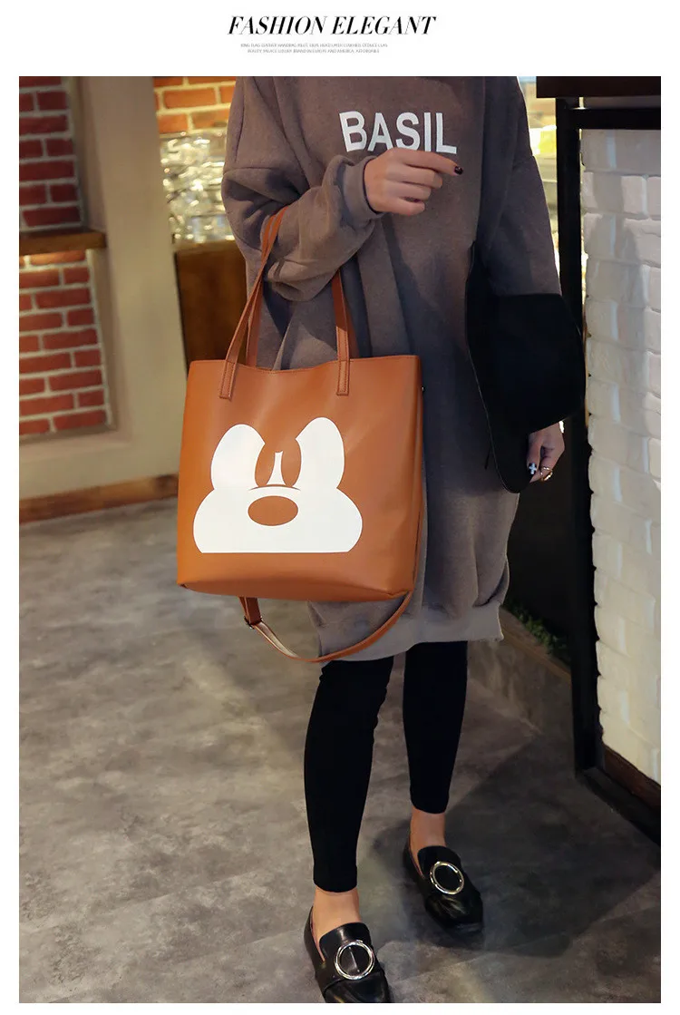 Мультяшные сумки, осенняя модная новая женская сумка с принтом, Высококачественная женская сумка из искусственной кожи, простая повседневная сумка через плечо