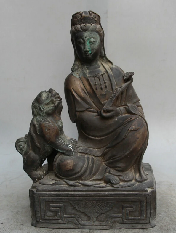 

Fast shipping USPS to USA S2441 14" Chinese Buddhism Bronze Lion Ru Yi Kwan-yin Guan Yin Boddhisattva Pot Statue