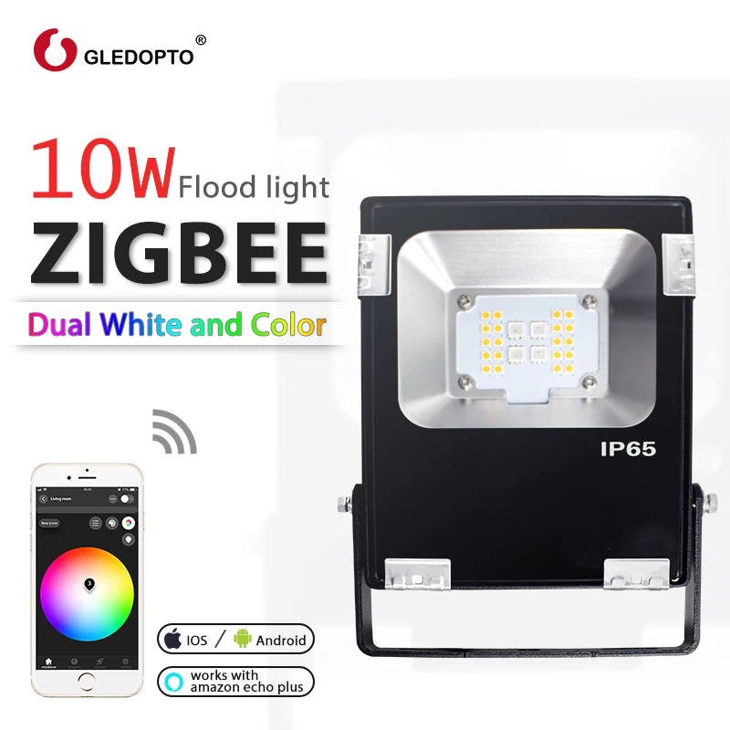 gledopto smart zigbee 10W led Flood light rgb+cct ww/cw outdoor light work with Amazon echo plus AC100-240V AU EU US UK Plug